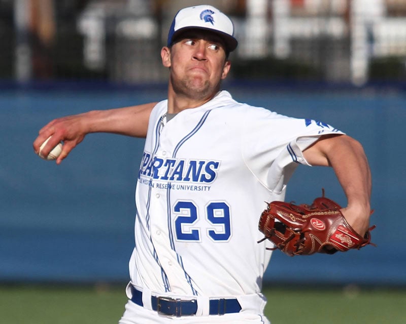 Rob Winemiller pitching at CWRU