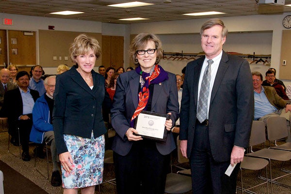 Zehra Meral Ozsoyoglu with CWRU President Barbara R. Snyder and Provost W.A. "Bud" Baeslack