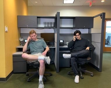  Saar Zutshi (right) acting alongside Dillon Springer in "Stick to the Script."