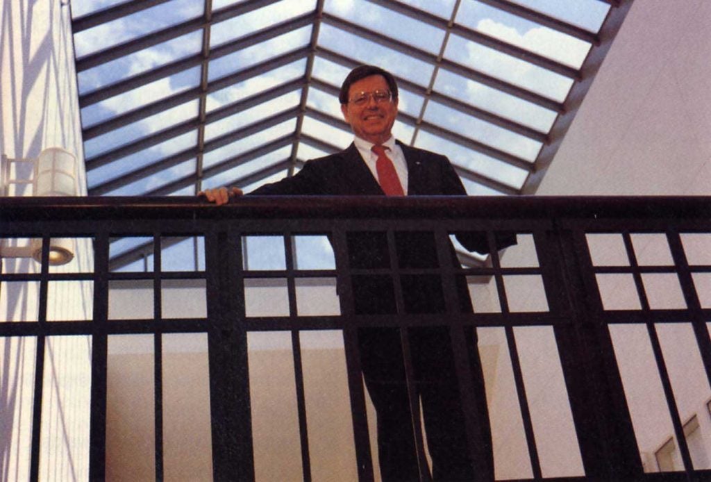 Agnar Pytte standing in Adelbert Hall