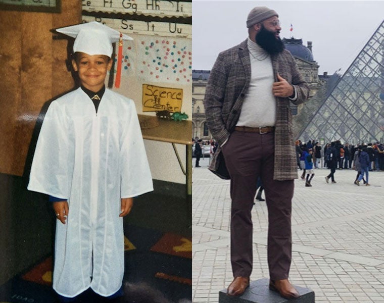 Composite image of then-and-now photos of Antonio Tate