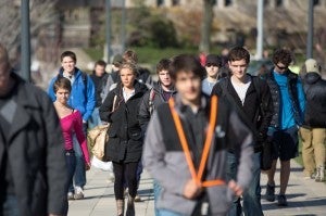 crowded campus sidewalk