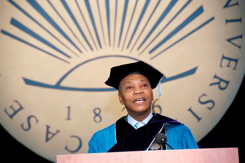 Mohamed Ibn Chambas speaking at CWRU commencement