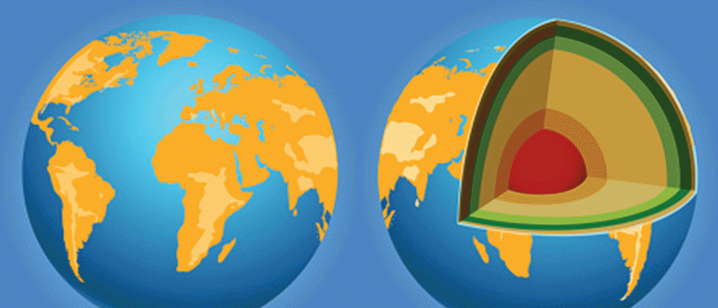 A cutaway diagram of the layers of the earth.