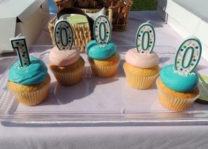 cupcakes with candles spelling 10,000