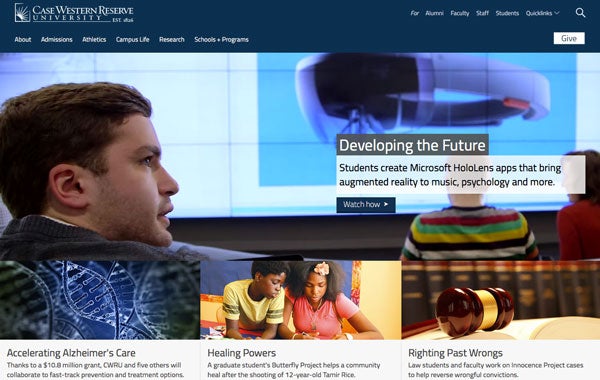 Screenshot of CWRU homepage