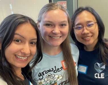 Photo of Democracy Fellows Phuong Nguyen, Sabrina Wicker and Hannah Jackson
