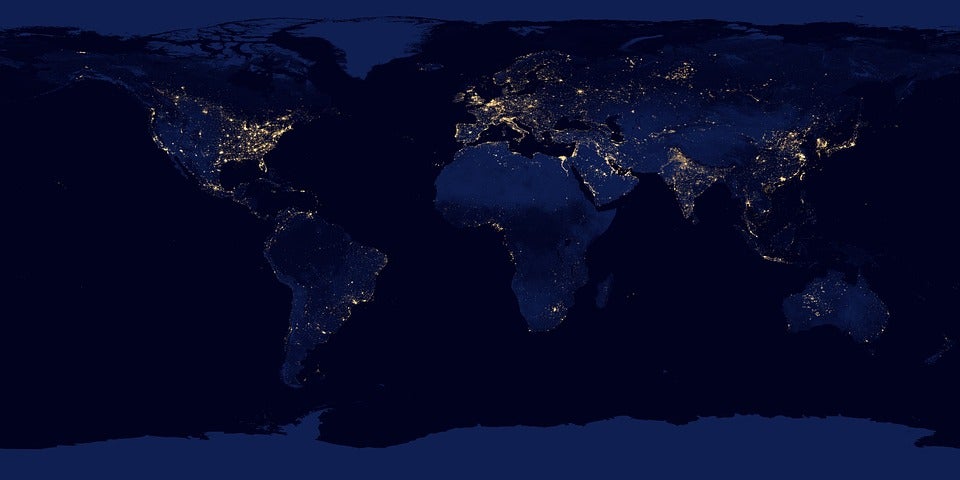 View of Earth at night with lights