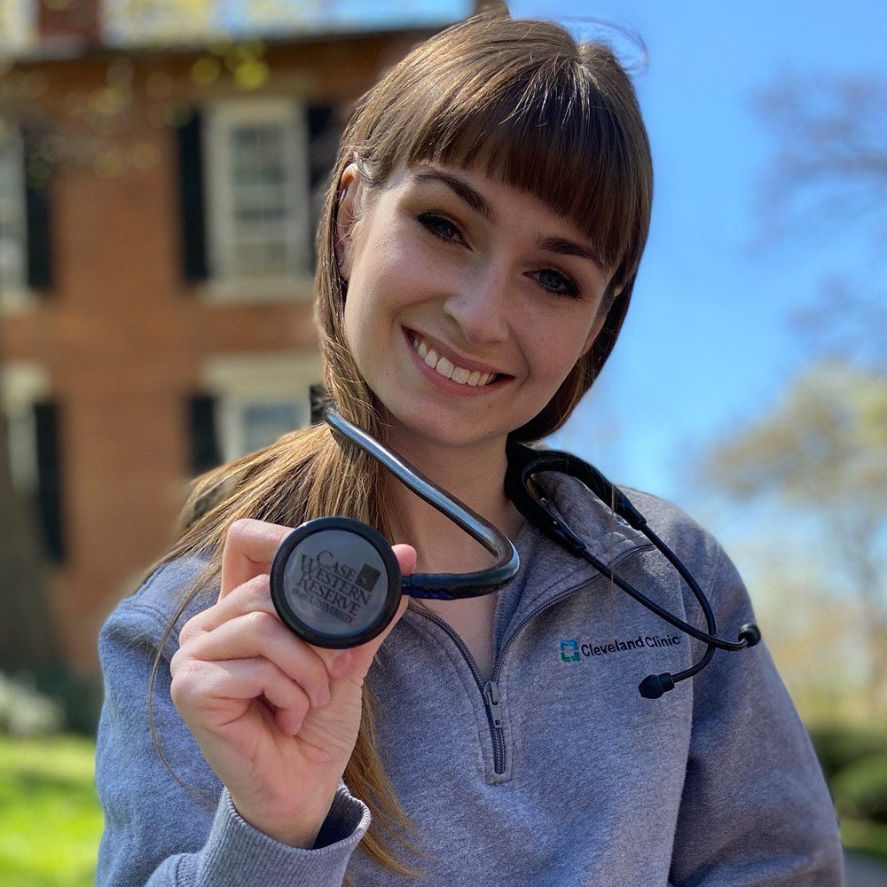 Photo of Elizabeth Adams holding a stethoscope