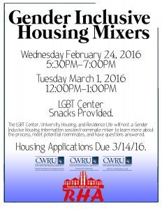 Gender Inclusive Housing mixer flyer