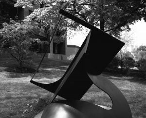 Black and white image of the “Alphabet Series: Black” sculpture