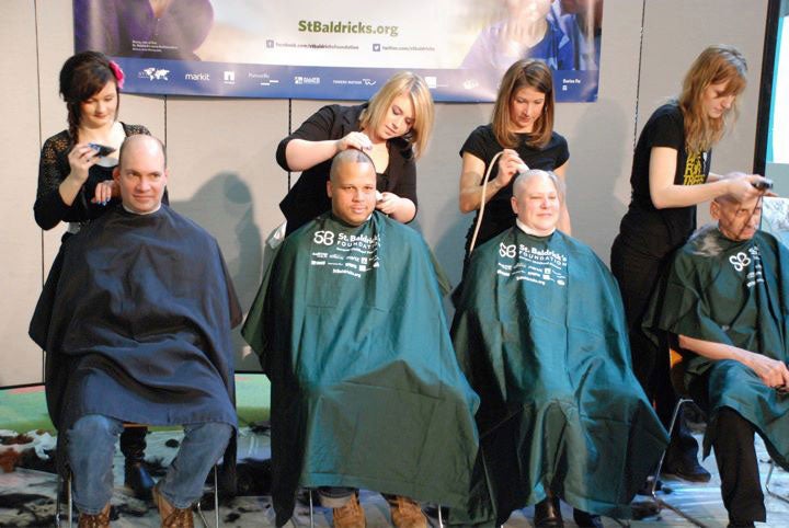 Jay Myers and others get their heads shaved