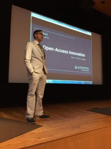 Ian Charnas tells the think[ box ] innovation story to the crowd at NASA's Jet Propulsion Laboratory (JPL).