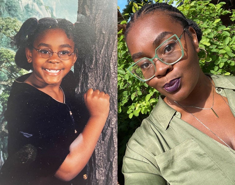 Composite image of then-and-now photos of Janeé Kelly