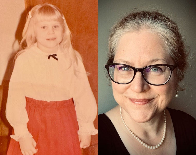 Composite image of then-and-now photos of Janice Gerda