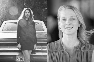 Photo compilation of photos of Rachel Kushner and Piper Kerman
