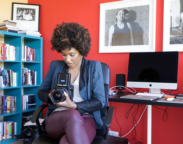 Photo of LaToya Ruby Frazier in her office.