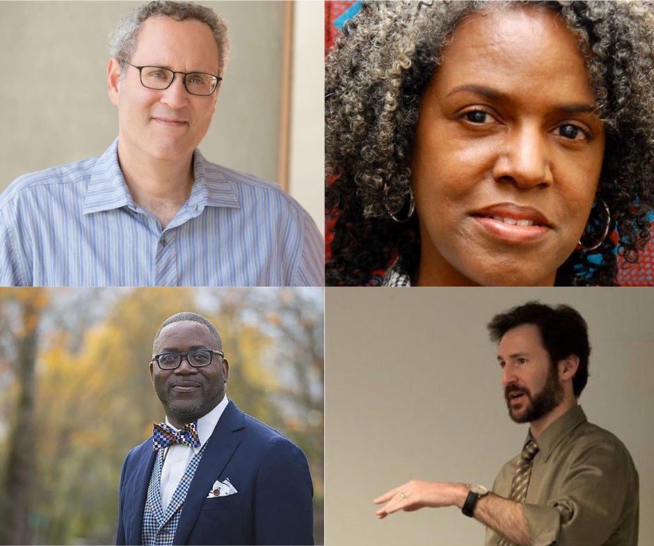 Photo compilation of photos of Michael Gerhardt, Joy R. Bostic,  Justin Buchler and Bryan Adamson