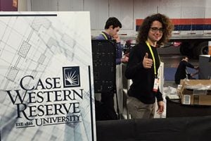 Matt Campagna gives the thumbs up as he sets up for CES 2017
