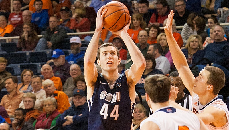 CWRU senior basketball player Dane McLoughlin takes a shot