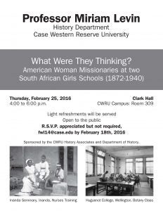 Miriam Levin CWRU History Associates lecture flyer