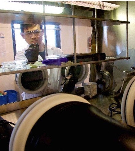 Photo of a student using resources at the MORE Center