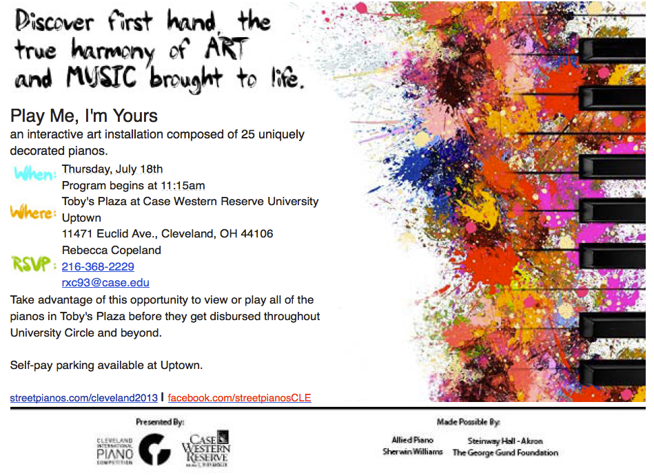 play-me-im-yours-flier flier for play me, I'm Yours art installation at CWRU