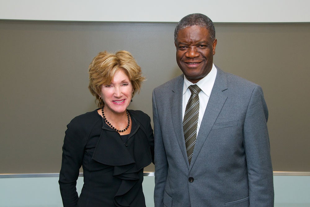 President Barbara R. Snyder poses for photo with Denis Mukewege during his visit to Case Western Reserve University