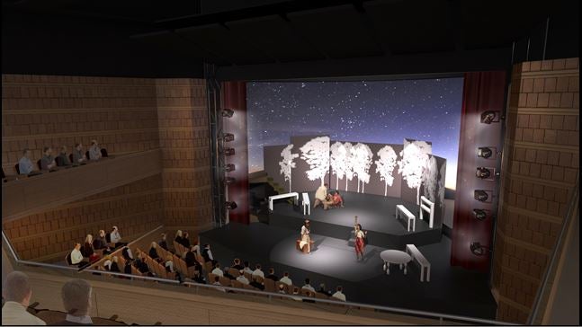 The proscenium at The Milton and Tamar Maltz Performing Arts Center at The Temple – Tifereth Israel