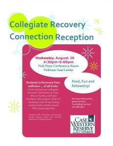 Collegiate Recovery Connection Reception flyer