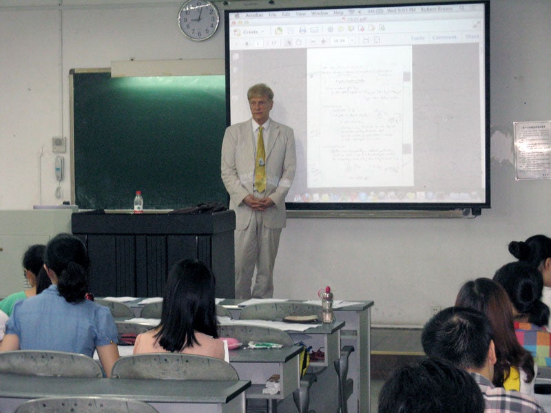 CWRU professor Robert Brown before a lecture in China