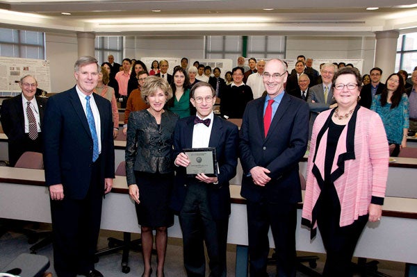 Provost Baeslack, President Snyder, Sanford Markowitz, Vice President for Research Robert Miller and School of Medicine Dean Pamela B. Davis.