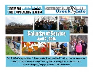 Spring 2016 Saturday of Service flyer