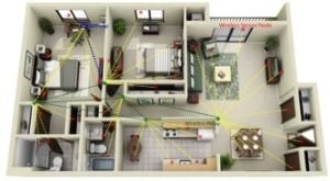 A conceptual illustration shows how self-powered wireless sensors could transform today’s buildings into smart buildings.