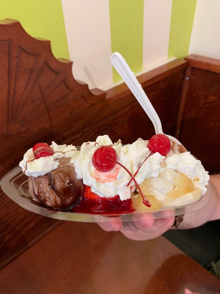Photo of a banana split sundae at Sweet Moses
