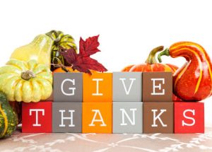 Blocks spelling give thanks on white background