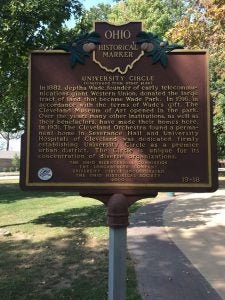 One side of the University Circle Ohio Historical Marker