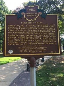 One side of the University Circle Ohio Historical Marker