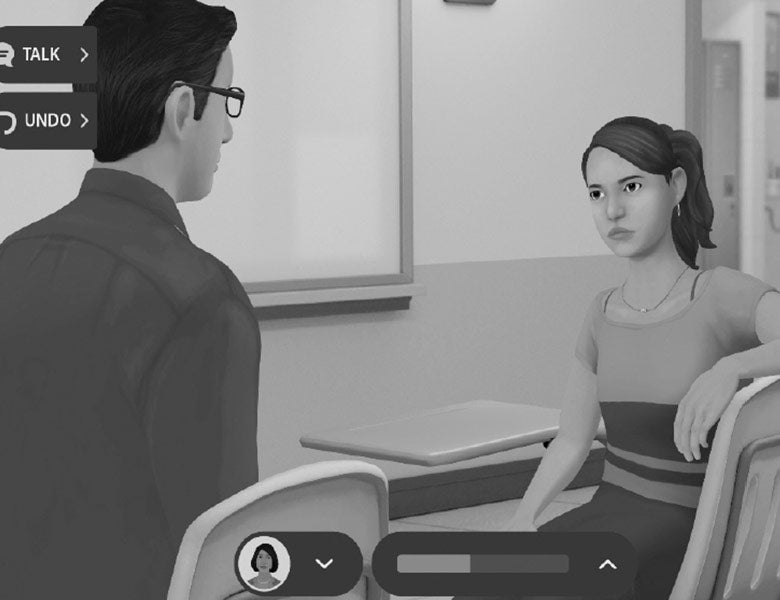 Screenshot of the virtual training featuring from left an educator and a student