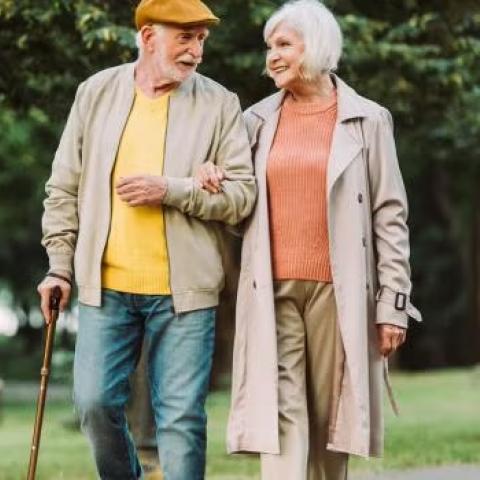 A man and a woman walking