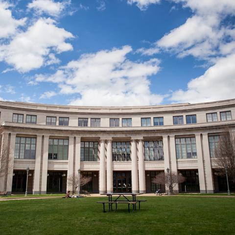 An exterior shot of the Kelvin Smith Library building