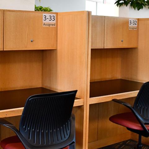 View of study carrels at Kelvin Smith Library.
