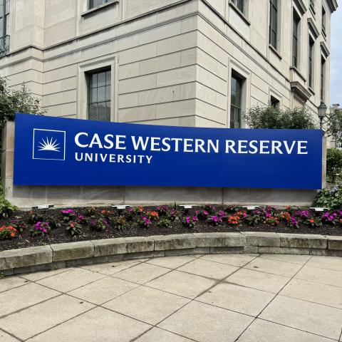 CWRU signage located near Allen Memorial Medical Library
