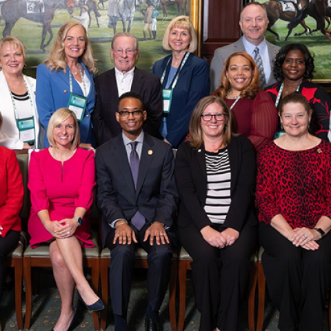 Frances Payne Bolton School of Nursing community member inductees into the AAA 2025 Class of Fellows pose as a group.