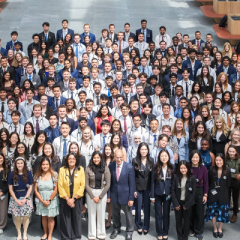 Group of medical students in a large area