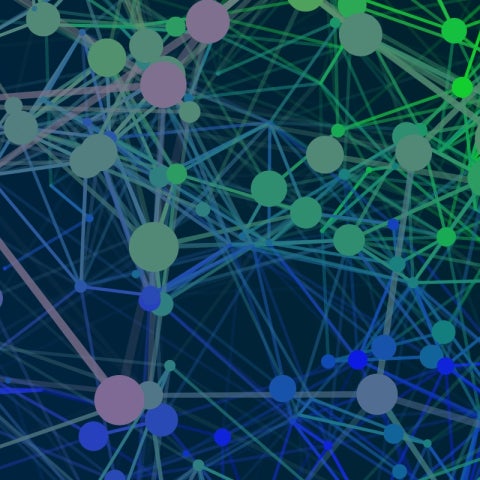 Dots connected with colorful lines on a dark blue background