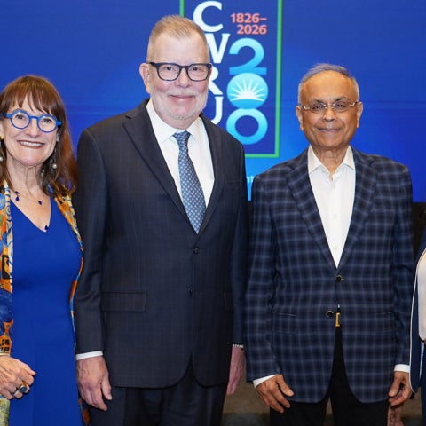 Mrs. Karen F. Kaler and President Eric W. Kaler posing with Shailesh and Kalpa Mehta at the bicentennial event in Mumbai.