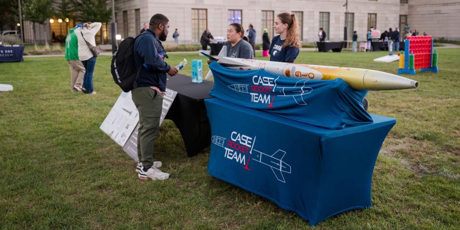 View of Case Rocket Team table at Blue Bash event during Homecoming and Reunion Weekend 2025.
