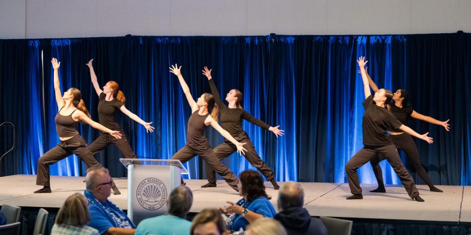 A group of dancers perform during Homecoming and Reunion Weekend's Blue Bash.