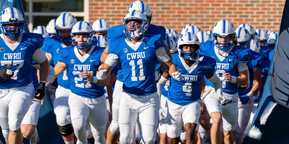 Action shot of the CWRU football team during Homecoming and Reunion Weekend 2025.